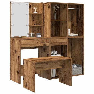 vidaXL - Kaptafelset - met - LED-verlichting - bewerkt - hout - oud - houtkleurig