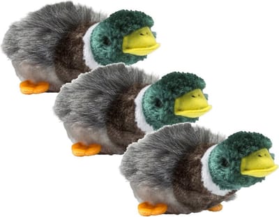 Adori Jachteend Pluche Met Pieper - Hondenspeelgoed - 3 x 34x14x14 cm Groen Bruin Grijs