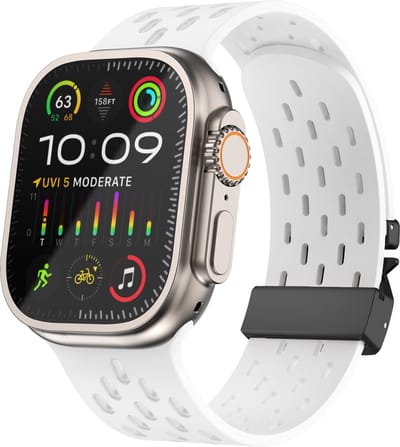 Strap-it Ademend siliconen sport bandje met parachute sluiting - geschikt voor de Apple Watch / iWatch series 1/2/3/4/5/6/8/9/10/11/SE(2-3)/Ultra(2-3) - grote maten 44mm - 45mm - 46mm - 49mm (wit)