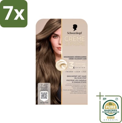 7 x Schwarzkopf - Haarkleuring - Creme Supreme 7-42 - Nude Donker Beigeblond - 245g - Grootverpakking - Haarkleuring - Permanente Haarkleuring - Verzorgende Haarkleuring - 3x Bonding System - Grijsdekking