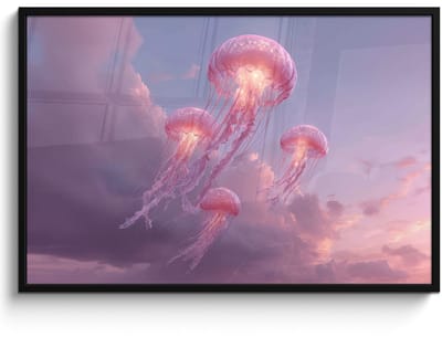 Poster in lijst - Fotolijst 120x80 cm - Posters - Kwallen - Roze - Wolken - Posterlijst zwart - Decoratie - Wanddecoratie woonkamer - Muurdecoratie slaapkamer
