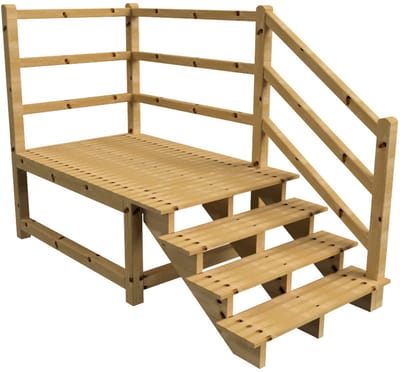 MILANO buitentrap 4 treden H71 cm - bordes L189 x B120 cm - trapleuning rechts - bordesleuning rechts en achteraan