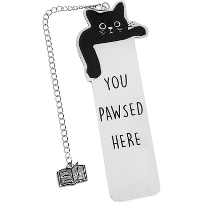 Charmant Marque-page Chat Noir 'Vous Pattez Ici' en Acier Inoxydable - Cadeau Parfait pour les Amoureux des Chats & les Rats de Bibliothèque, Idéal pour les Anniversaires & les Fêtes de Noël white