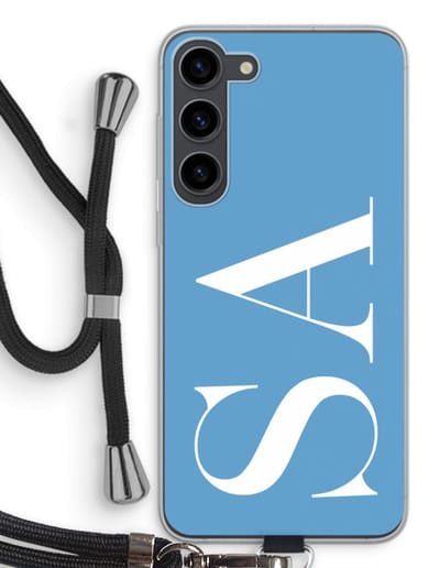 Gepersonaliseerd - Case Company® - Hoesje met koord geschikt voor Samsung Galaxy S23 Plus hoesje met Koord - Monogram N°2 - Telefoonhoesje met Zwart Koord - Bescherming aan alle Kanten en Over de Schermrand