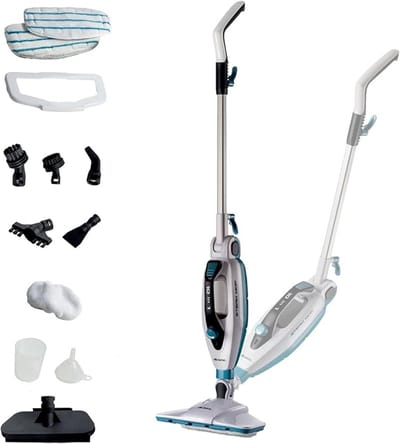 Ariete 4175/00 Steam Mop Foldable 10 in 1 - inklapbare stoomreiniger - vlekkenreiniger - handstomer - 8 accessoires - wit