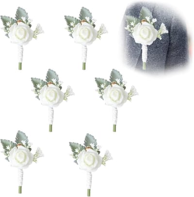 Boutonnière set van 6, witte rozen voor bruiloften en feesten