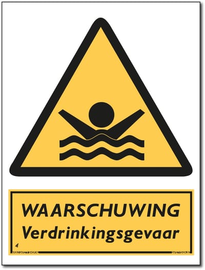 Verdrinkingsgevaar bord - Waarschuwing - Aluminium - 30 x 40 cm - Weerbestendig