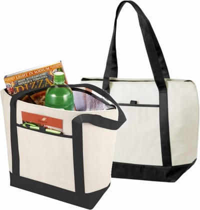 Lighthouse Koeltas - 2x stuks - zwart met creme - 22.5 liter - draagtas - 44.5 x 34 x 15 cm