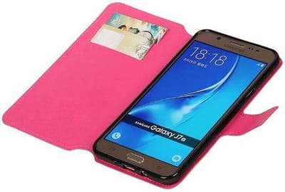 Cross Pattern TPU Bookstyle Hoesje - Wallet Case Telefoonhoesje - Geschikt voor Samsung Galaxy J7 (2016) Roze