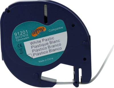Dappaz - Dymo Compatible Label tape 91201 Zwart op Wit - 12 mm x 4 m - Geschikt voor Dymo LetraTag Labelprinter - S0721610 - 1 stuk