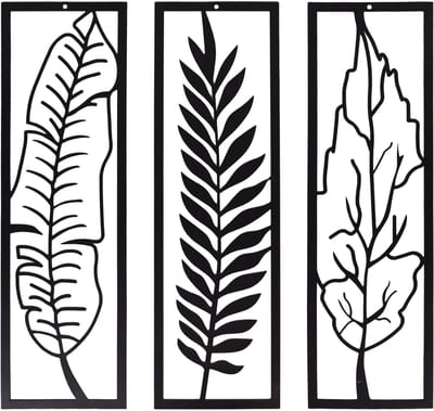UNUS® Wanddecoratie wandbeeld bladeren, set van 3, zwart metaal
