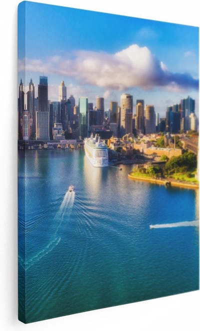 Artaza Canvas Schilderij Skyline Stad - 30x40 cm - Klein - Wanddecoratie Haven Boot - Muurdecoratie Zee - Kamer Accessoires