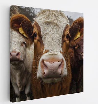 Saammp Canvas Schilderij - Koeien van dichtbij - Natuur - Dieren - 20x20 - Foto op canvas - Wanddecoratie - Muurdecoratie Woonkamer - Slaapkamer decoratie - Canvas Print