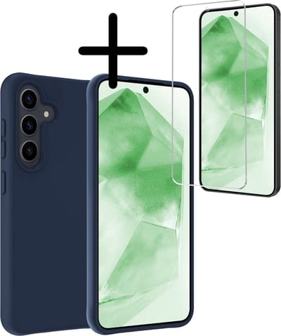 Hoesje Met Screenprotector - Geschikt voor Samsung Galaxy A55 - Sterk & Shockproof - Back Cover - Siliconen Case - Telefoon Hoes - Donkerblauw
