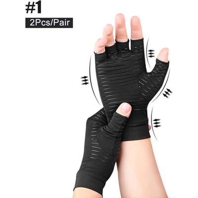 1 Paire de Gants d'Arthrite en Cuivre Sans Doigts Compression Pour Tunnel Carpien Tendinite Rhumatoïde Frappe sur Ordinateur Support Articulaire M black