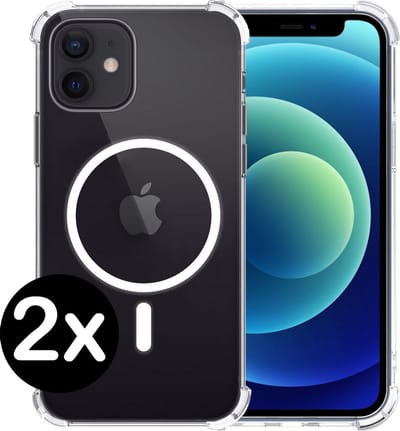 Hoesje - 2 Stuks - Geschikt voor Apple iPhone 12 Mini - Magsafe Compatible - Sterk & Shockproof - Shock Proof Case - Back Cover - Telefoon Hoes - Telefoonhoes - Transparant