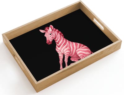 Dienblad hout 40x30 cm - Schootdienblad - Zebra - Roze - Gestreept - Borrelplank rechthoek - Plateau dienbladen
