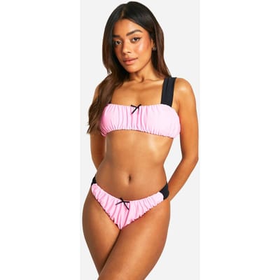 boohoo Dames Geraffelde Tanga Contrast Bikini Slip | Baby Roze | Maat: 34