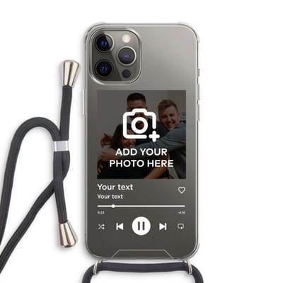Gepersonaliseerd - Case Company® - Hoesje met koord geschikt voor iPhone 12 Pro hoesje met Koord - Music Player - Telefoonhoesje met Zwart Koord - Extra Bescherming aan alle Kanten en Over de Schermrand