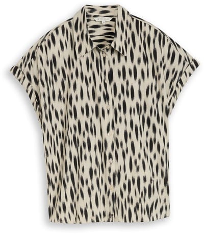 Tom Tailor - Losvallende blouse met linnen - Maat 44 - sand stone beige abstract dot