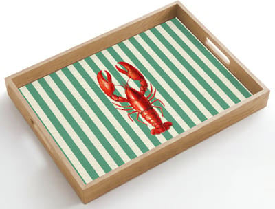 Dienblad hout 50x35 cm - Schootdienblad - Kreeft - Strepen - Realistisch - Zomers - Borrelplank rechthoek - Plateau dienbladen