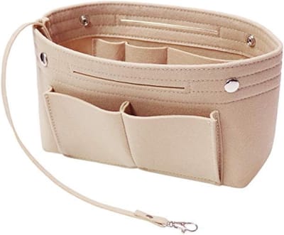 Famanu – Vilten handtas - portemonnee - organizer - tas in tas met sleutelhanger - 8 kleuren - Beige - small