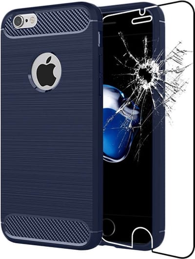 ebestStar - Hoes geschikt voor iPhone 7, iPhone 8 Apple, TPU Bescherming Cover, Koolstof Design Hoesje, Donkerblauw + Gehard Glas