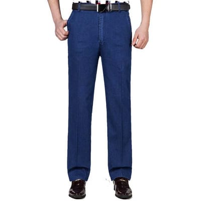 Heren Jeans Lente en Zomer Hoge Taille Losse Stretch Business Casual Denim Broek 40 blue