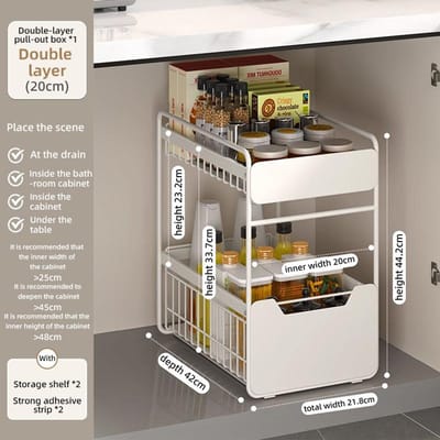 Onderbouw 2-laags Opbergrekken Schuifbare Kruidenfleshouder Planken Keuken Uittrekbaar Type Afwas Countertop Kast Organizer Universal gray