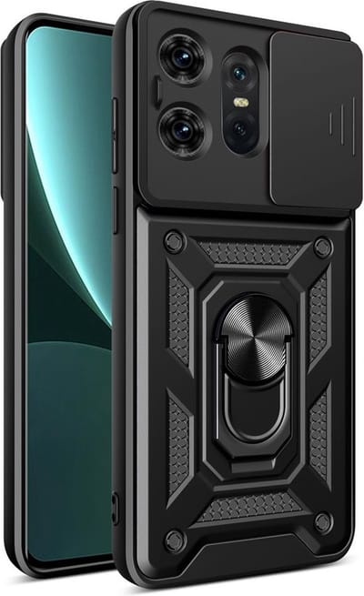 MobyDefend Hoesje - Geschikt voor Motorola Edge 50 Pro - Pantsercase Met Draaibare Ring - Zwart