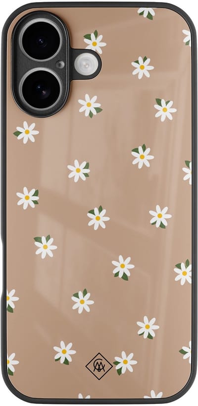 Casimoda® hoesje - Geschikt voor iPhone 17 - Sweet Daisies - Luxe Hard Case Zwart - Backcover telefoonhoesje - Bruin/beige