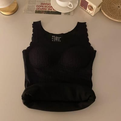 Gilet en peluche pour femmes, avec coussin de poitrine, épais, isolation contre le froid, Double couche, fond mince, sous-vêtements d'automne et d'hiver M noir