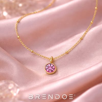 Brendoe Ketting met Roze Steen Dames – Goudkleurige Hangerketting RVS 14K Verguld – Afneembare Hanger – Minimalistisch Cadeau voor Haar