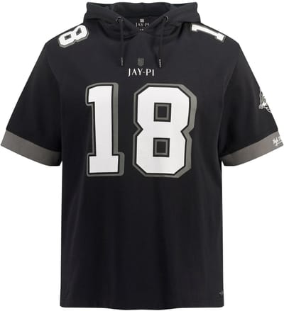 JAY-PI - Heren - Hoodie American football korte mouwen capuchon grote print - Zwart - Maat 3XL