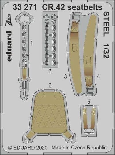 Eduard Modelbouwdecoratie - 33271 Seatbelts Steel for CR.42 - Photo-etch