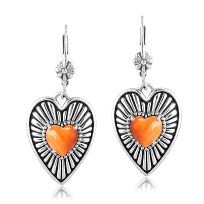 Cavill - Zilveren Oorbellen - Geoxideerd 925 Sterling Zilver - Mexicaanse Oranje Stekelige Oester Cabochon 7 mm - Woestijn Chic Stijl - 37 mm