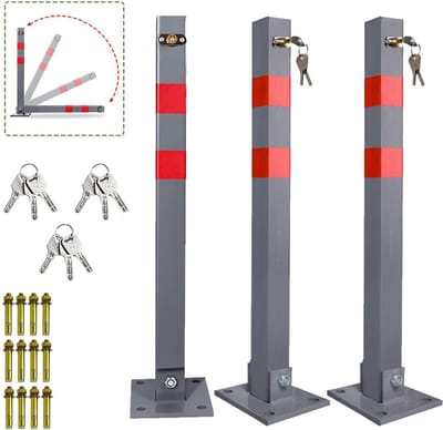 Parkeerpalen Set - Parkeerblokkering Stootpaal - Eigen Plek Beveiligen - Opvouwbaar Met Sleutel - 3 Stuks 67cm - Zwart