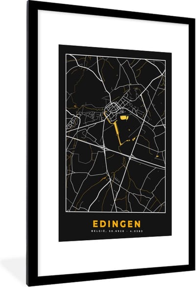 Fotolijst incl. Poster - Kaart - Edingen - Goud - Plattegrond - Stadskaart - 60x90 cm - Posterlijst