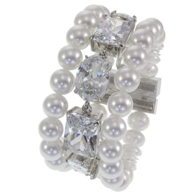 Behave - Brede parel armband dames - Zirkonia stenen - 3 cm - Magneetsluiting - Luxe sieraad - Cadeau voor haar