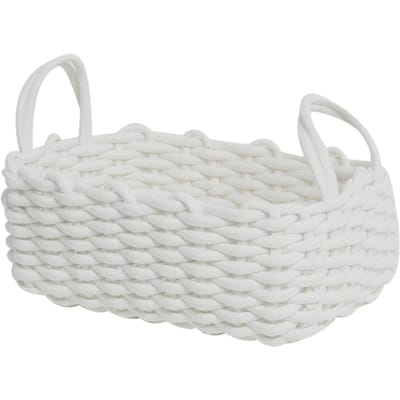 Panier de Rangement en Corde de Coton Tricoté à la Main Style Nordique Organisateur de Rangement de Bureau pour Clés Collations 36x25x15cm/14.2x9.8x5.9in blanc