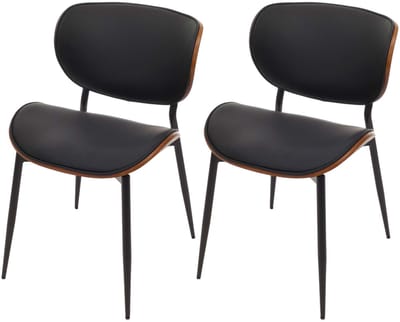 Set van 2 eetkamerstoelen MCW-O45, stoel, gebogen hout kunstleer 280g/m² Oeko-Tex MVG ~ walnoot look, zwart