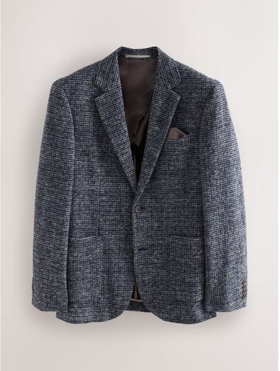 Next - Heren - Slim-fit geruite blazer met textuur en wol - Blauw