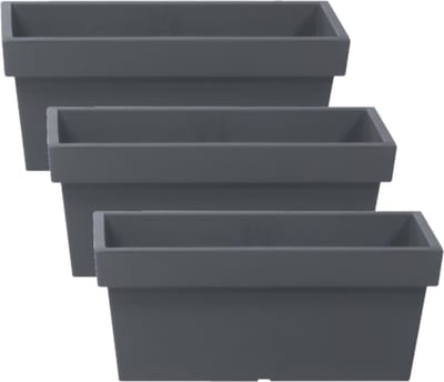 3x stuks stevige terras/balkon plantenbakken/bloembakken kunststof 38 x 18 x 16 cm steengrijs voor buiten