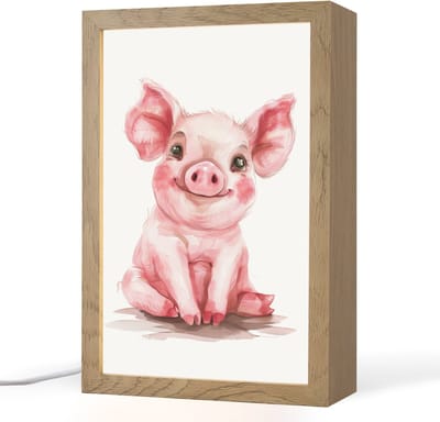 Nachtlampje 20x30 cm - Kinder lampje - Varken - Roze - Baby dier - Boerderij dieren - Tafellamp kinderkamer - Slaapkamer lamp - Bedlamp kinderen - Kinderlampje stopcontact - Wandlamp babykamer - Nachtlampjes