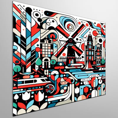 Abstract amsterdam schilderij | Amsterdam's avant-garde abstraction: a vibrant masterpiece of urban art | Kunst - 50x50 centimeter op Dibond | Foto op Dibond