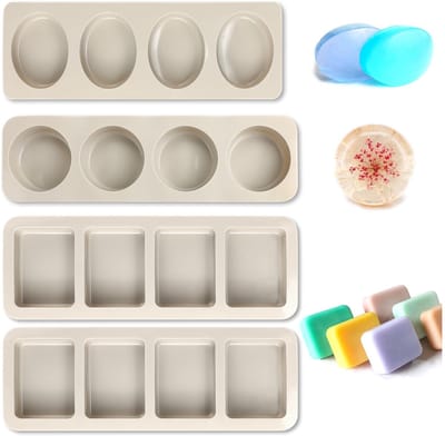 Dailygoods - 4 stuks 4 holten siliconen zeepvormen, handgemaakte siliconen zeepvorm DIY siliconen vorm voor zeep, chocolade, ijsblokjes, muffin, cake, bakken DIY zelfgemaakte ambachten (3 vormen)