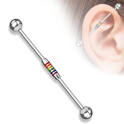 Industrial piercing regenboog strepen - zilver - LMPiercings