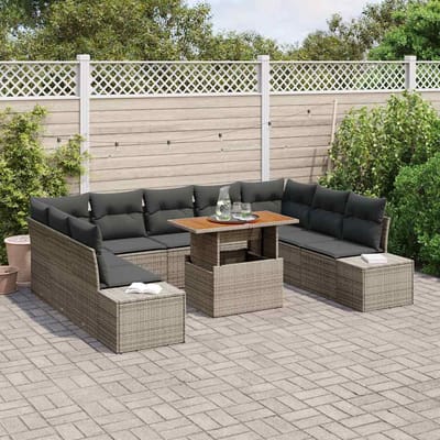 vidaXL Tuin Eettafel Set met kussen 10 pcs Grijs en Bruin