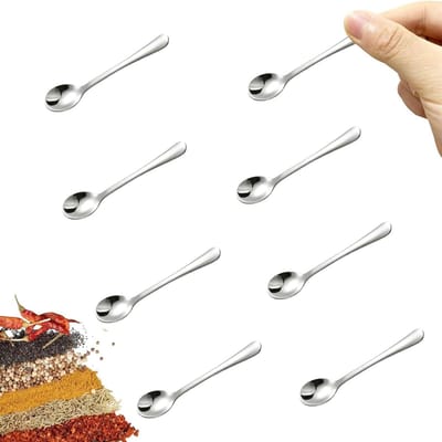 Dailygoods- Kruidenlepels 8 Stuks - Kleine Roestvrijstalen Lepels - Mini-formaat - Schepjes voor Kruiden/Zout/Suiker - 7,4 x 1,5 cm
