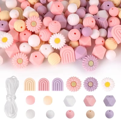 112 Stuks Bloemvormige Siliconen Kralen voor DIY Sieraden, Sleutelhangers en Armbanden met Nylon Touw